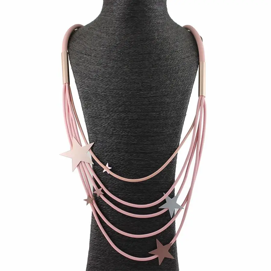 

New Fashion Star Pendant Women Handmade Leather Long Necklace For Statement Necklace Women Fashion Jewelry Best Gift For Girls