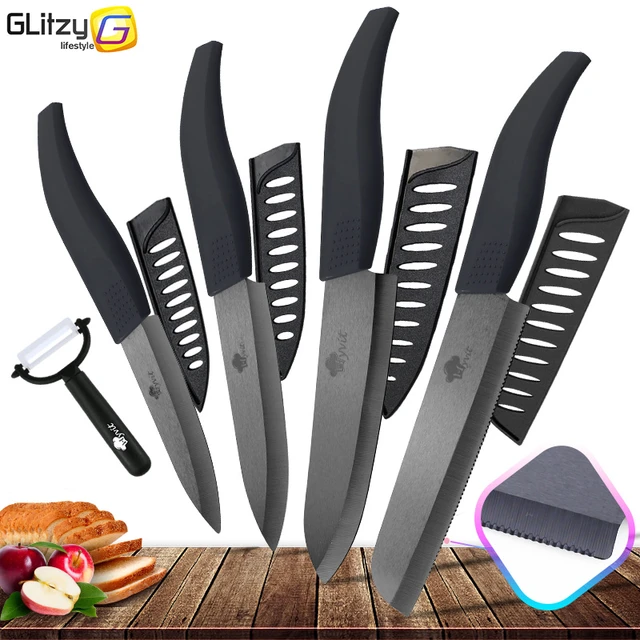 Ceramic Knife 3 4 5 6 inch Kitchen Knives with Peeler Serrated Bread Set  Zirconia Black Blade Fruit Chef Knife Vege Cook Tool