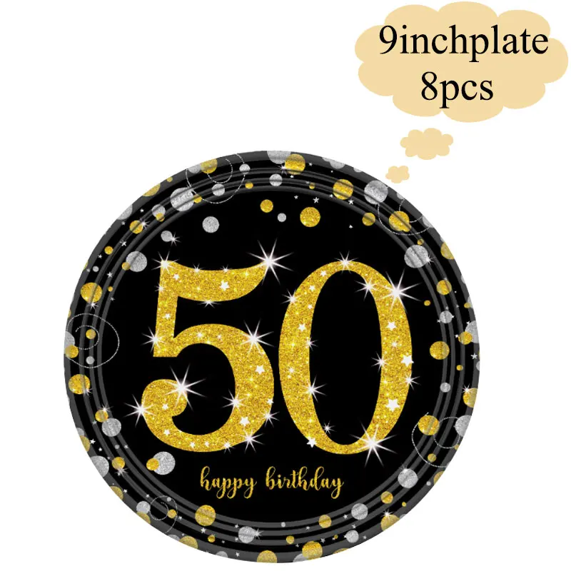 9inchplate8pcs Черная тема вечерние одноразовая посуда украшение шар baby shower 21/30/40/50/60/70/80 лет вечерние баннер - Цвет: 9inchplate8pcs