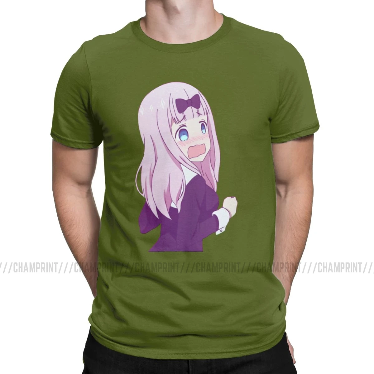 Fujiwara Chika condressed дизайнерские футболки для мужчин, потрясающая футболка, аниме Kaguya-sama Love Is War Fujiwara, футболка, летние топы - Цвет: Армейский зеленый