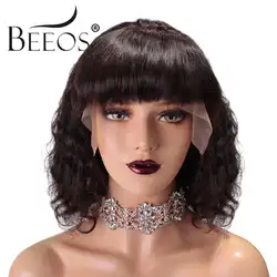 Beeos 13*6 глубокая часть кудрявые с взрыва кружева передние человеческие волосы парики 180% для женщин перуанские прямые волосы кружева