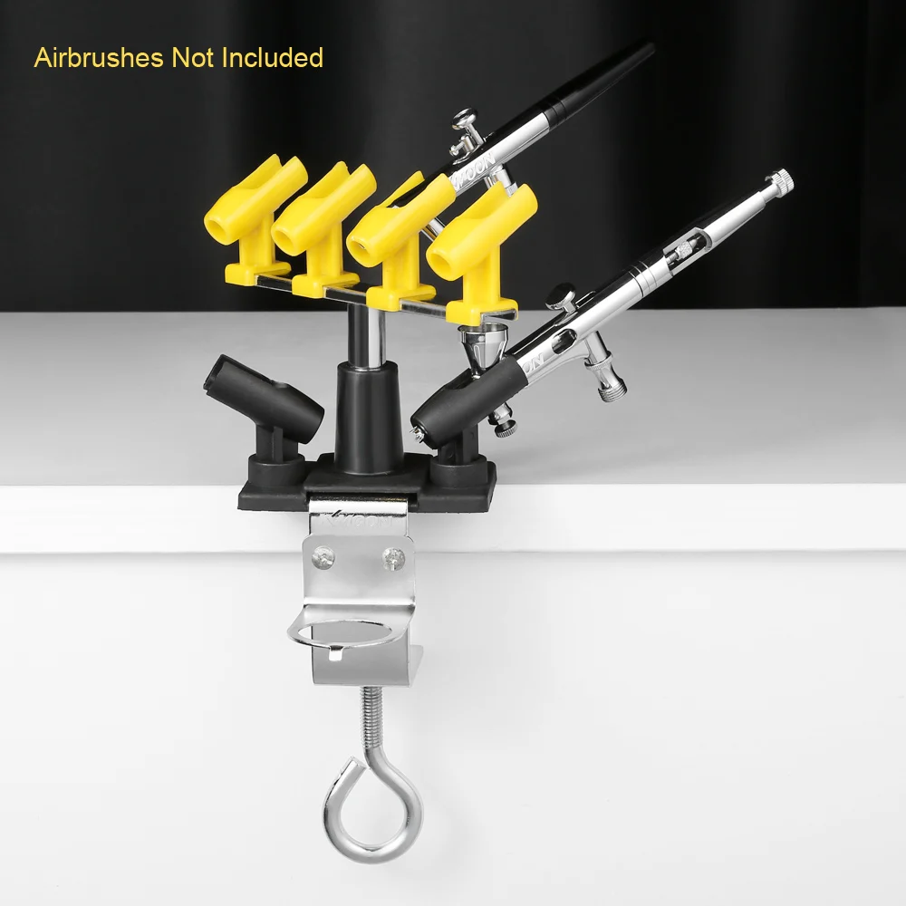 

New KKMOOM Professional airbrush Holder Clamp-on Airbrush Stand Kit 6 Mount Spray Gun Tabletop Bench Station for Airbrush 360Deg