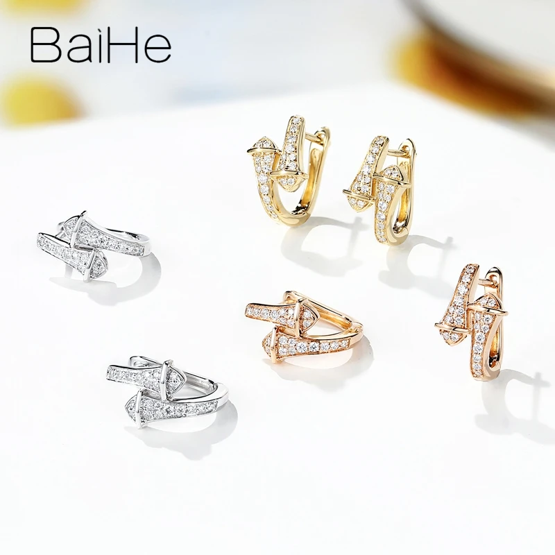 BAIHE Solid 14K розовое золото 0.16ct круглая огранка натуральные бриллианты женские помолвки модные ювелирные изделия подарок серьги-гвоздики