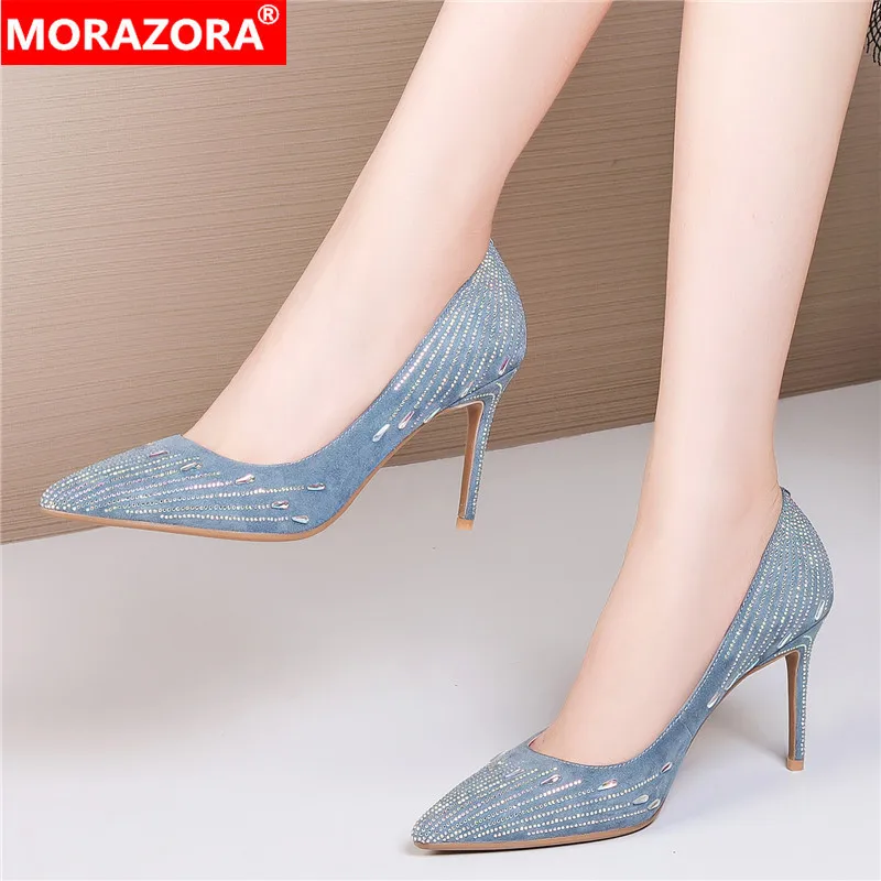 MORAZORA; Новинка года; модные женские туфли-лодочки; пикантные туфли на высоком каблуке с острым носком; высококачественные летние вечерние женские свадебные туфли