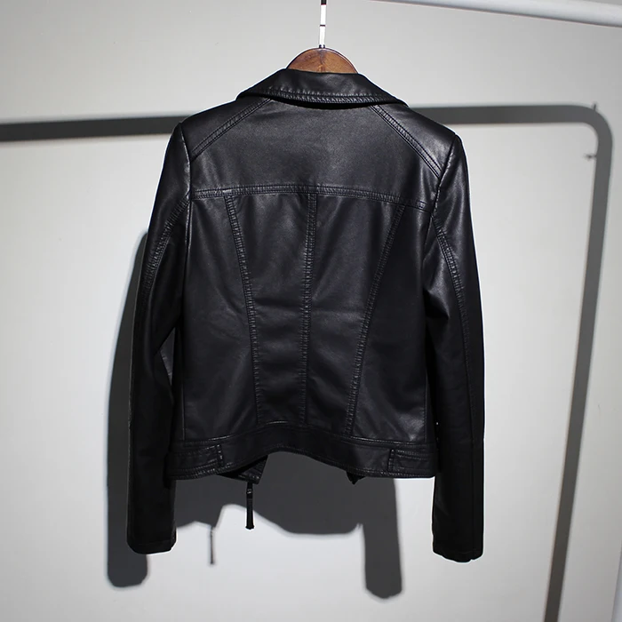 

New Design 2020 Spring Autumn PU Leather Jacket Women Faux Soft Leather Coat Short Black Motorcycle Jackets LX1570