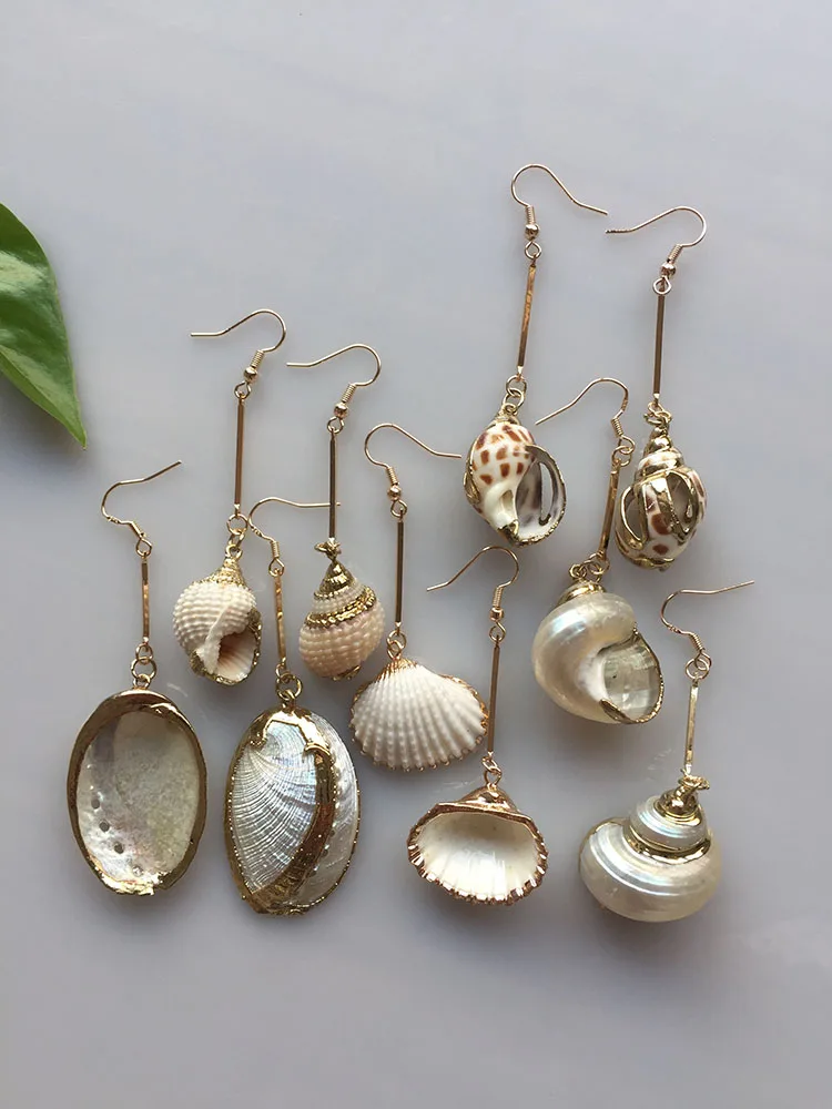 

2019 Pure Natural Conch Shell Scallop Plated Gold High Quality Material Fashion Pop Earrings Korean Earrings Long Earrings