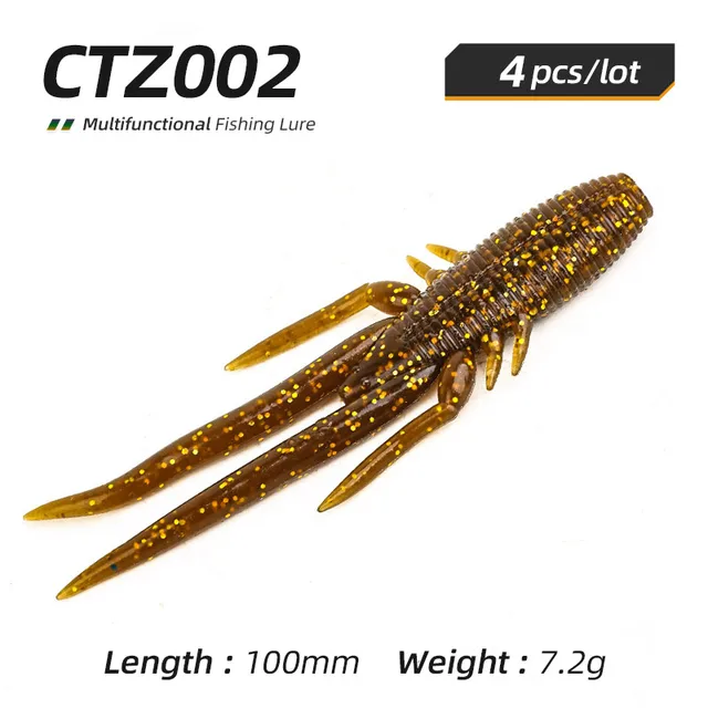 Ardea Soft Lure Worm 100mm 7.2g 4pcs Silicone Craw Long Tail Swimbait Shrimp Bait Wobblers Bass Pike Fishing Tackle CTZ002