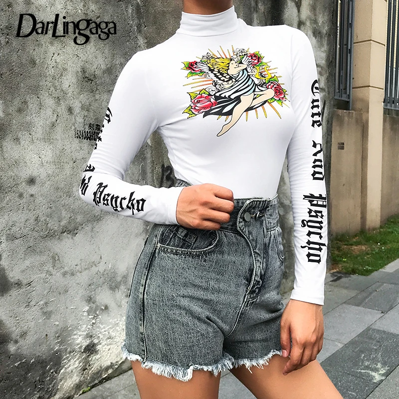 long sleeve crop top graphic tee