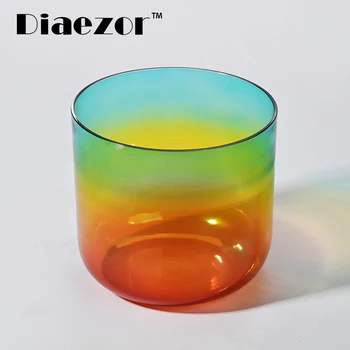 

Diaezor 6 Inch Rainbow Colored Clear Crystal Singing Bowl For Meditation, Sound Healing