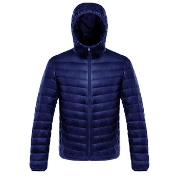 

Men&women Duck Down Winter Jacket Soft Satin Warm Coat Hoded Jacket Lightweight Solid Navy Blue Outwear Large Size 3XL 4XL