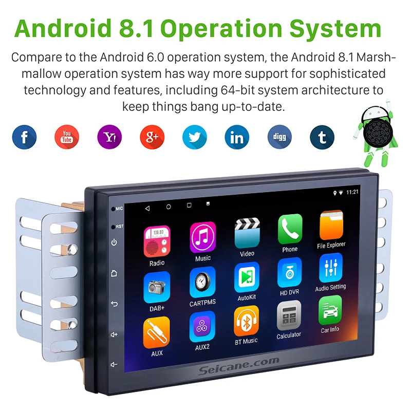 Автомагнитола Seicane универсальная 2 Din Android 8 1 четырехъядерная Bluetooth GPS