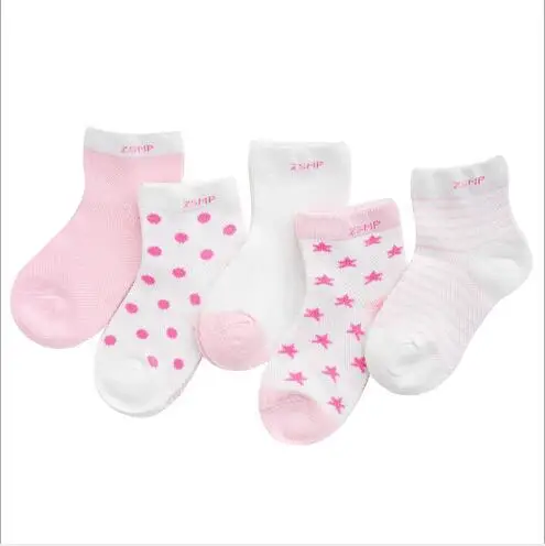 5 пар в упаковке,, носки для малышей от 0 до 2 лет детские летние сетчатые ультратонкие дышащие носки со звездами и Луной для мальчиков и девочек - Цвет: Pink