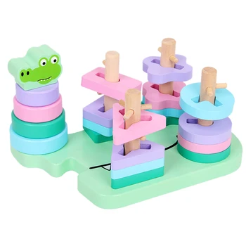 

Children Crocodile Puzzle Toys Geometry Shape Cognitive Building Wooden Stacker Sorting Montessori Toys Children Early Education