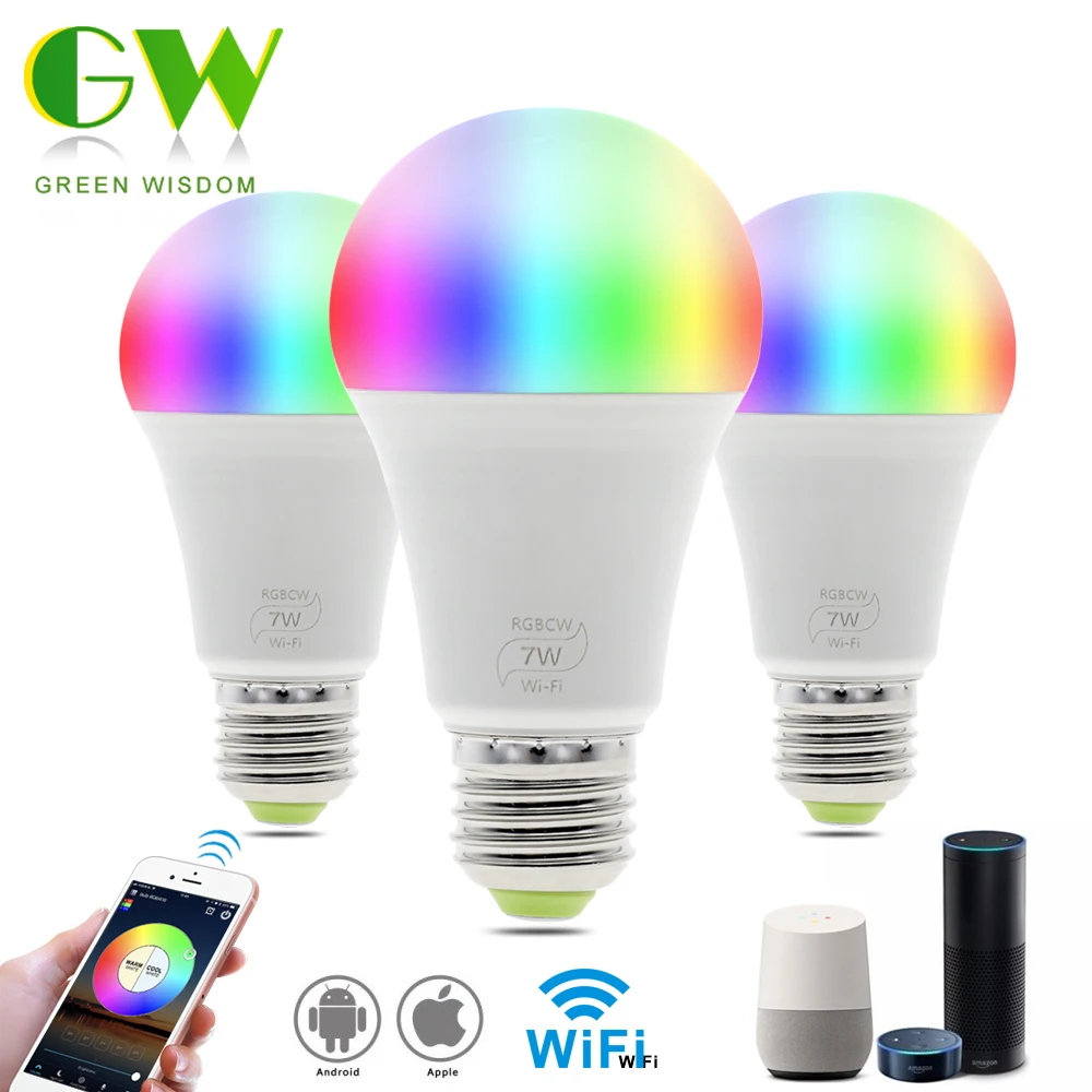 

Smart LED WiFi Bulb E27 RGB+White+Warm White 7W Magic Bulb Lamp AC85-265V Wifi Control Work with Amazon Alexa & Google Assistant