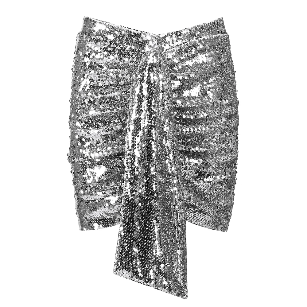 VC Сексуальная мини-юбка с блестками элегантная верхняя одежда для женщин Клубная одежда для вечеринок повседневные юбки - Цвет: Серебристый