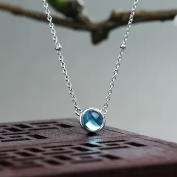 

S925 Inlaid Simple and Versatile round Pendant Clavicle Chain Necklace Female Sterling Silver Ornament Wholesale