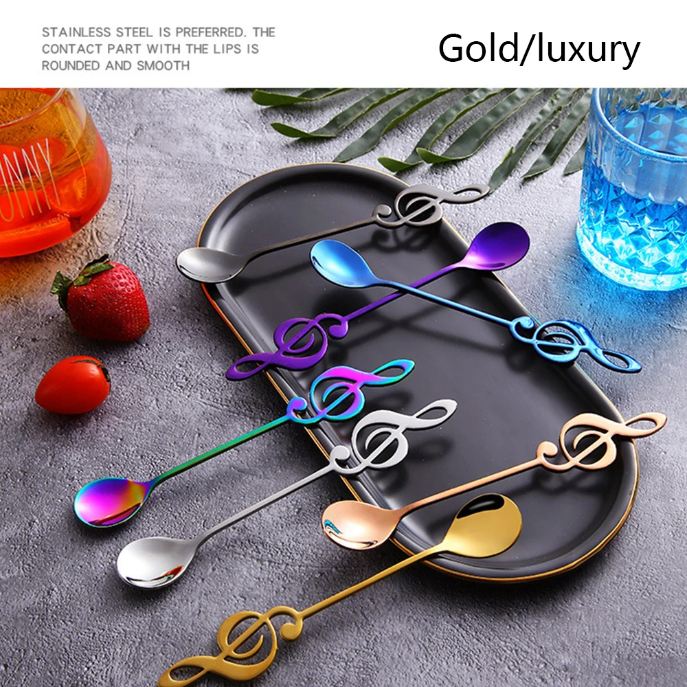 

Colorful Stainless Steel Flatware musical note spoon Creative Milk Coffee Spoon Ice Cream Candy Teaspoon accessorie