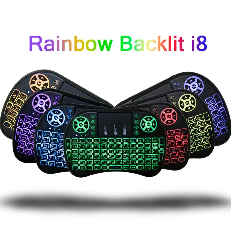 

Russian Spanish i8 Mini 7 Color Backlit Keyboard 2.4GHz Touchpad Fly Air Mouse