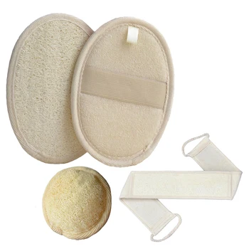 

Exfoliating Shower Loofah Set, 2 Loofah Pads, 1 Back Scrubber and 1 Face Luffa Sponge Face (4 Pcs)