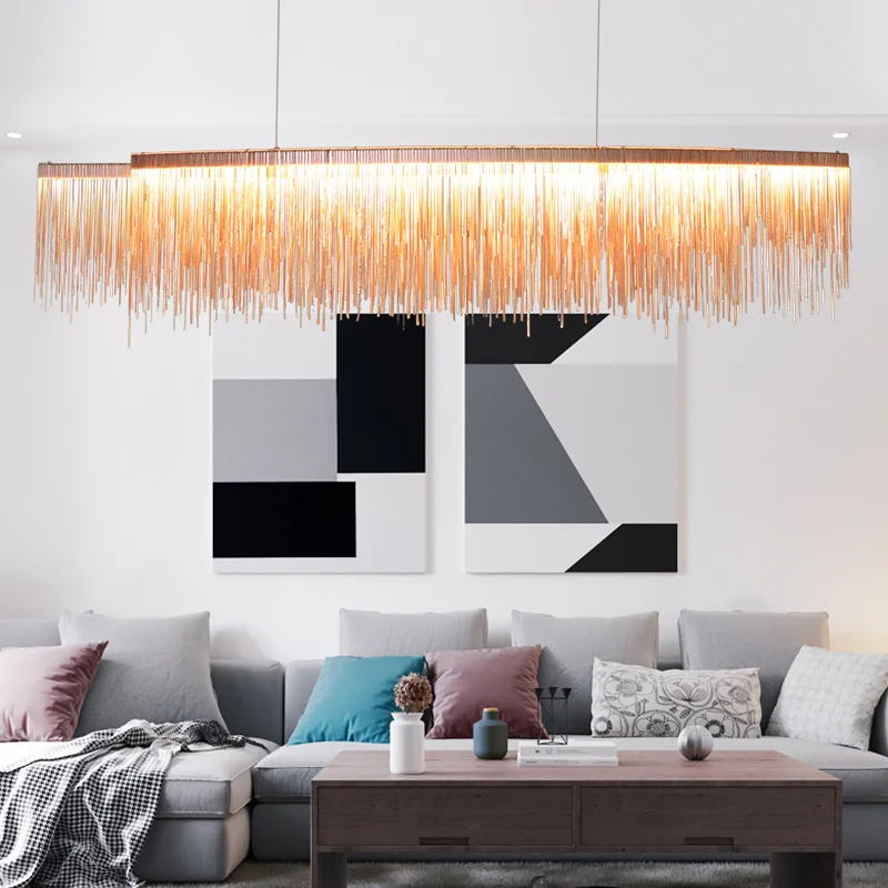 FSS современная люстра с кисточкой алюминиевая цепочка серебро/розовое золото