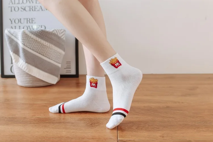 SP& CITY 5 пар/ком2/мультяшные хлопковые носки с рисунком гамбургера картофеля фри Женские Повседневные Дышащие забавные носки уличная одежда для еды