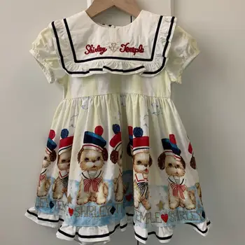 

baby girl Spanish sailor collar dog printed princess dress summer puff sleeve for kids ball gown dress