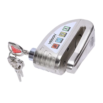 

Veison Motorcycle Disc Lock Waterproof Alarm Lock Bicycle Bike Disc Lock Warning Security Anti Theft Brake Rotor Padlock—Silver