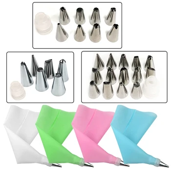 

8/16PCS/set Silicone Icing Piping Cream Pastry Bag + 8 Stainless Steel Cake Nozzle DIY Cake Decorating Tips Fondant Pastry Tools