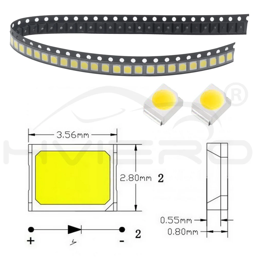 Hviero 1210 3528 White Red Blue Purple SMT SMD Lamp Bead Highlight Light-Emitting 2.0~3.6V 390-625nm Ultra Bright Diodes PLCC-2 LED