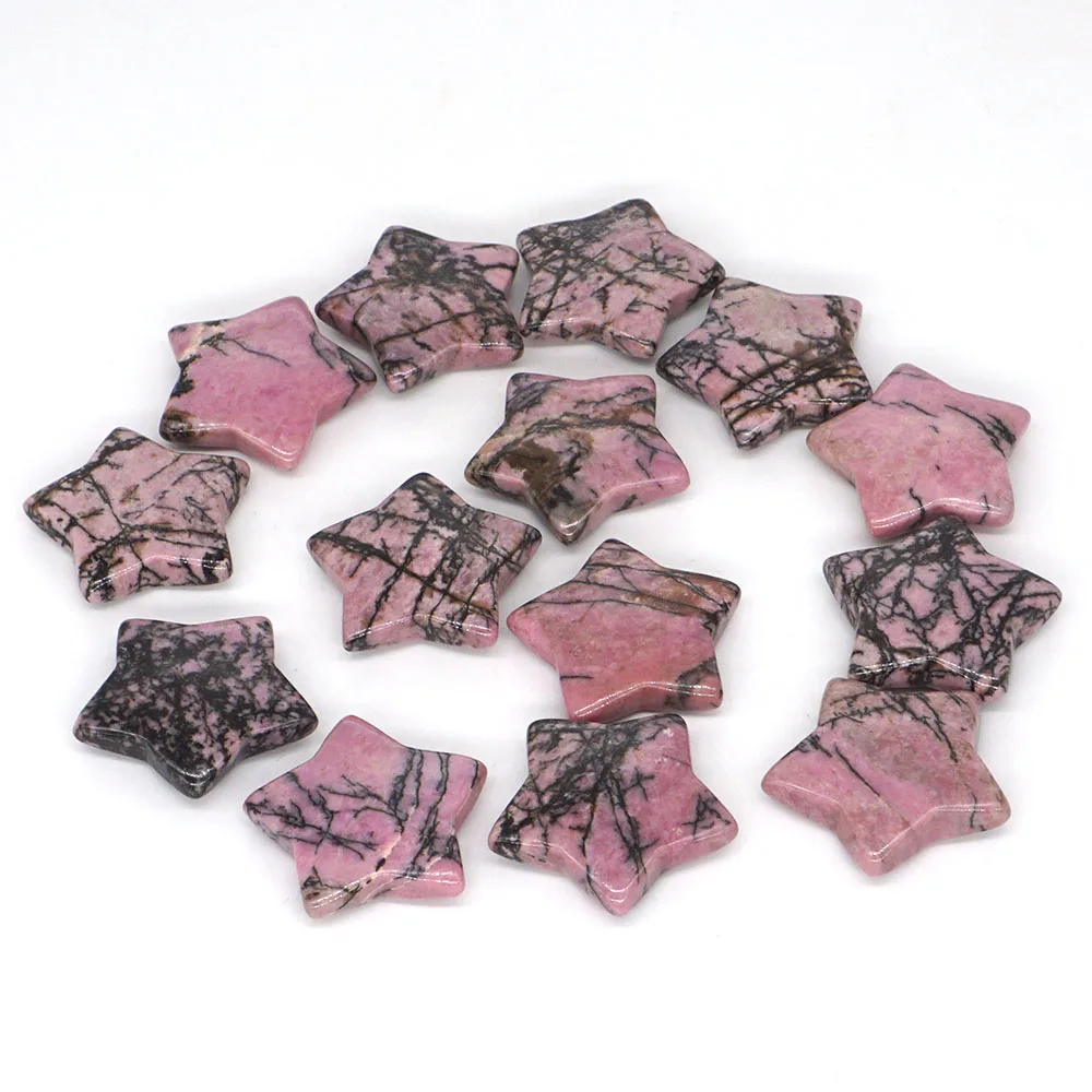 

30mm Star Shaped Natural Gems Pink Black Rhodonite Crystal Polished Reiki Healing Mascot Home Decoration Gift For Jewery Making