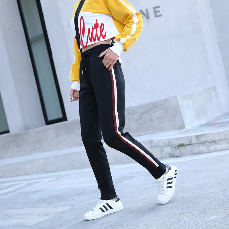 

New Products Casual Sports Pants Women's Black And White with Pattern Sports Casual Clothing Women's Casual Gymnastic Pants