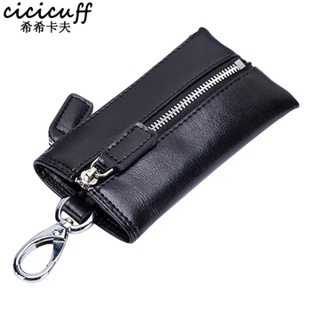 

Genuine Leather Key Wallet Women Keychain Covers Zipper Key Case Bag New Men Key Holder Housekeeper Keys Organizer Pouch Wallet