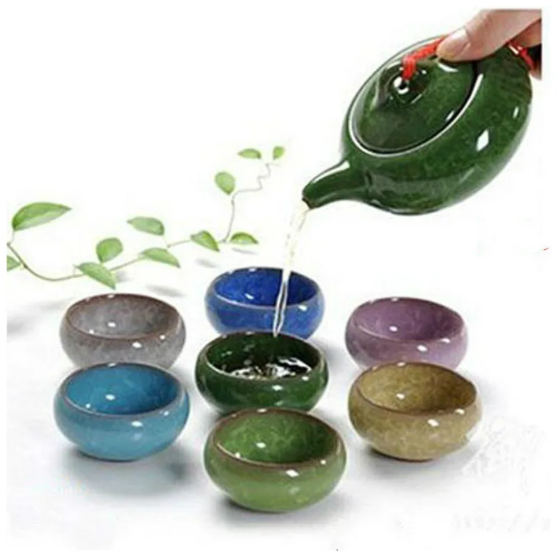 

7Pcs/Set 150ML Porcelain Tea Set Ceramic Chinese Kung Fu Teapot Handmade Ice Crack Glaze Teapot Set 7 Colors h3
