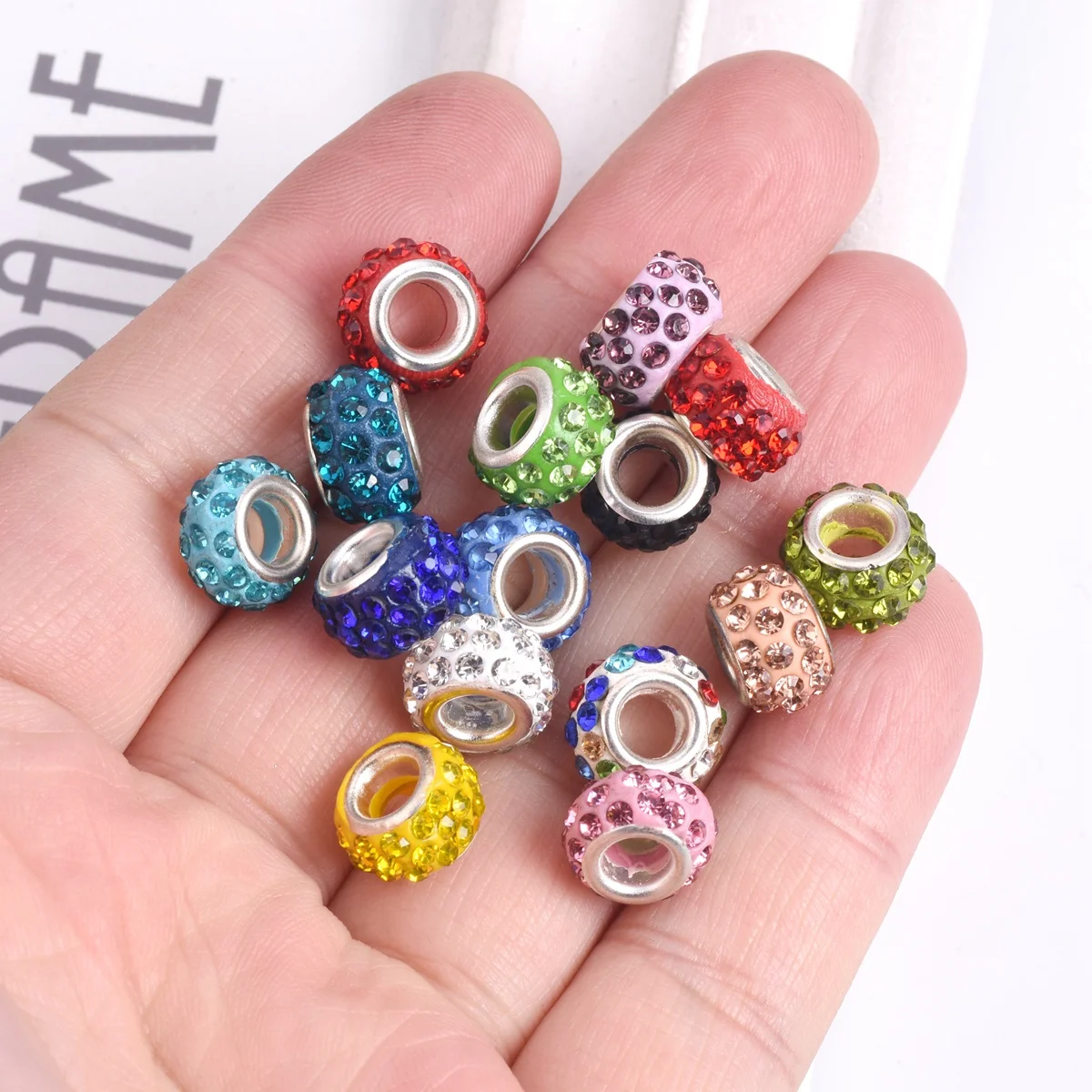 20pcs Large Hole Rhinestone Spacer Beads (10mm), Pave Crystal Beads,  Silver/gold Tone Rondelle Beads, Diy Jewelry Supplies For Bracelet,  Necklace Making, Crafts