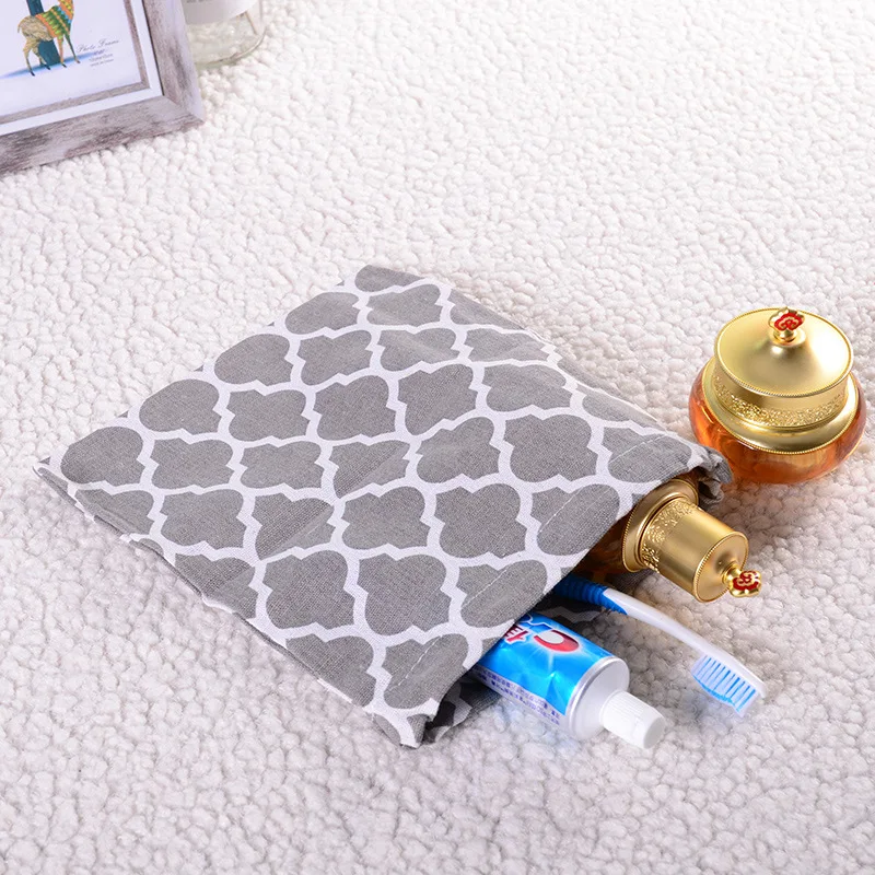 Printed Cotton and Linen Drawstring Storage Bag Linen Sundry Underwear Travel Gift Storage Bag