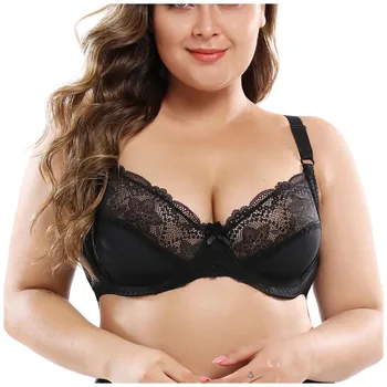 

New Lace Perspective Bra Women Sexy Lingerie Underwire Embroidery Floral Bralette Plus Size D E 85 90 95 100 105 #A