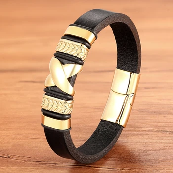 

Classic Small Accessories Combination Men's Stainless Steel Leather Bracelet "X" Pattern Special Design Party Birthday Gift