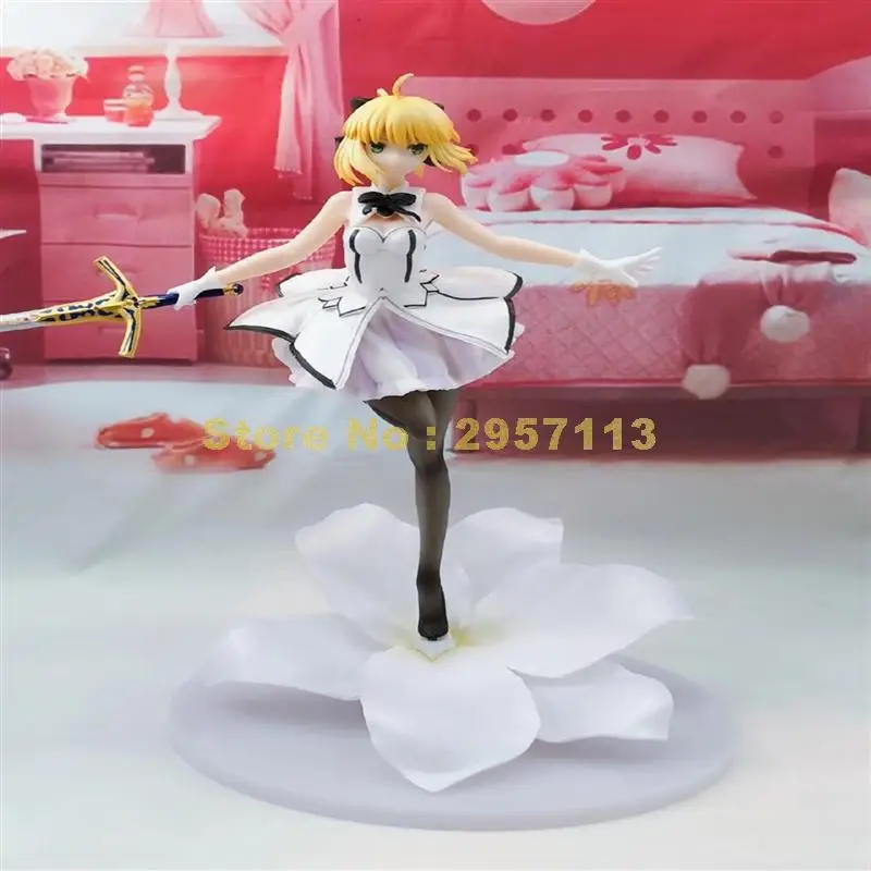 Аниме Фигурка fate/ stay night фигурка саблей лилия белое платье Цветочная основа ПВХ
