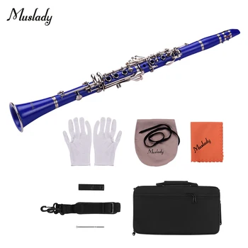 

Muslady ABS 17-Key Clarinet Bb Flat with Carry Case Gloves Cleaning Cloth Mini Screwdriver Reed Case Woodwind Instrument