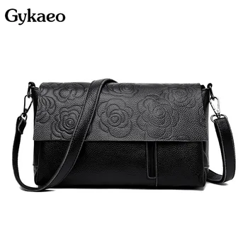 

Gykaeo 2020 Winter Women Genuine Leather Shoulder Bag Ladies Black Burgundy Floral Flap Clutch Messenger Bags Bolsa Feminina Bag