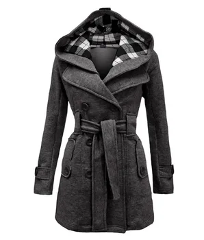 

2019 Women Winter Coat Hooded Coat Belt Double-breasted Long Coat Long Sleeve Women Clothes Casacos De Inverno Feminino Women