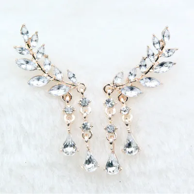 Crystal Flower Drop Earrings For Women Fashion Wing Jewelry Gold Silver Rhinestone Zircon Earrings Modern Jewelry Gift oorbellen