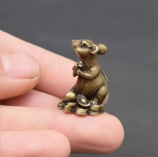 Китайская коллекция старинных медных денег мышь маленькая статуя украшение дома