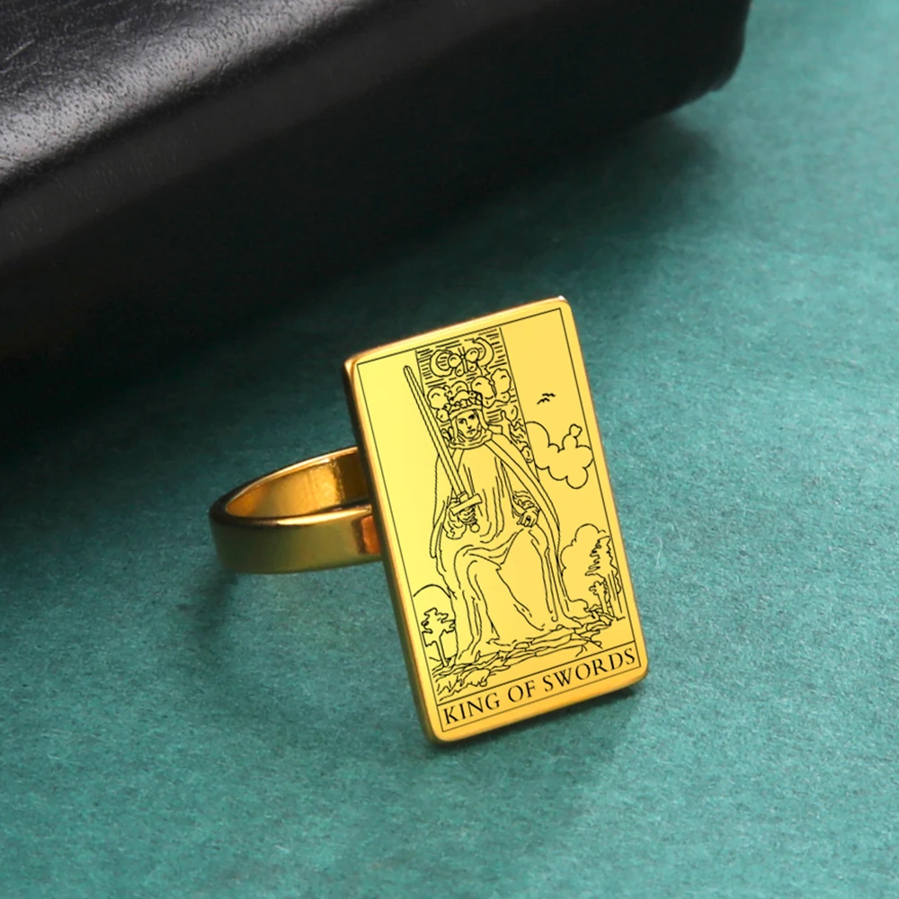Tarot-Inspired Gold Stainless Steel Esoteric Amulet Ring