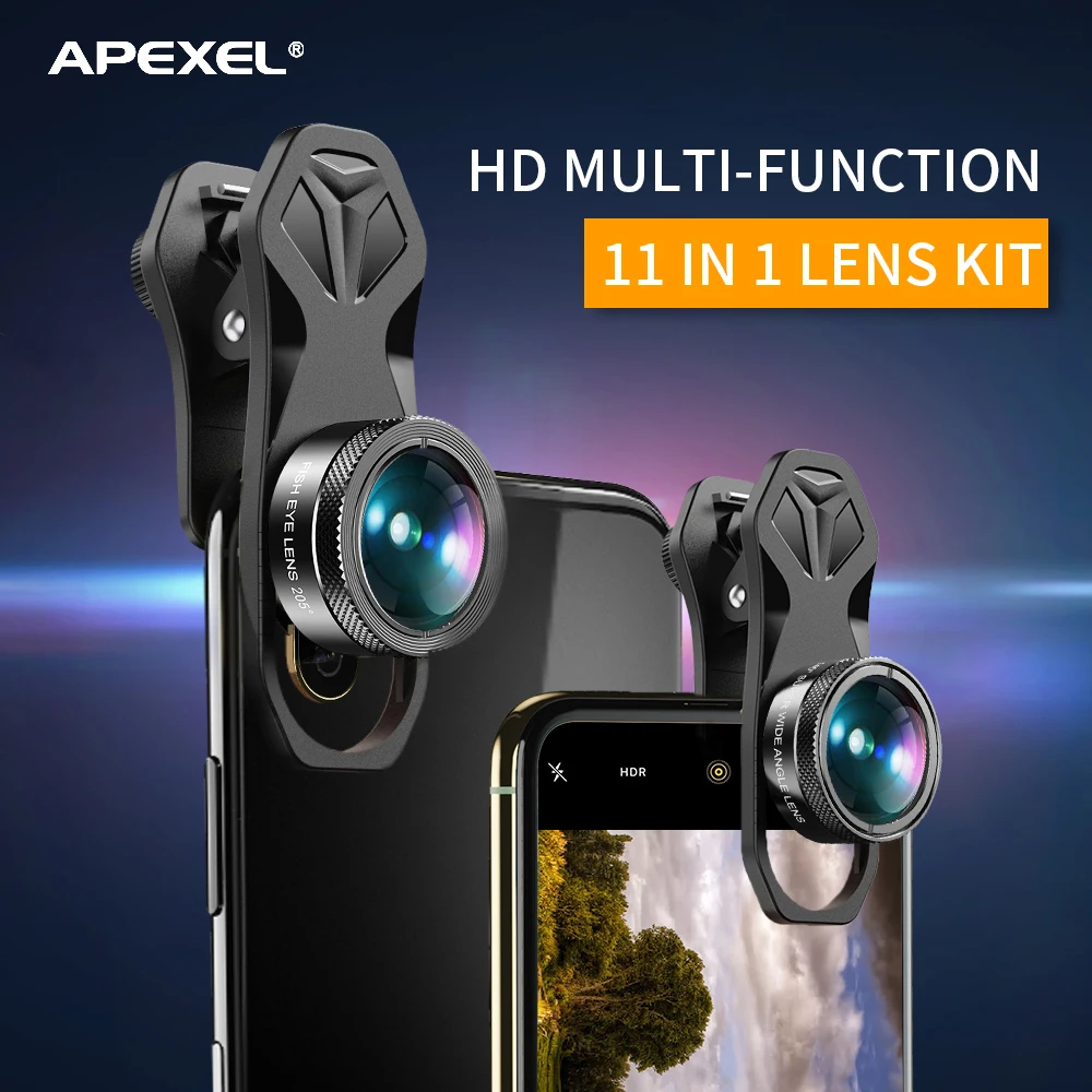 telephoto lens for android phone APEXEL 11 in 1 Phone camera Lens Kit fisheye wide lens Full Colorgrad Filter CPL ND Star Filter for iPhone Xiaomi all Smartphone wide angle lens for phone