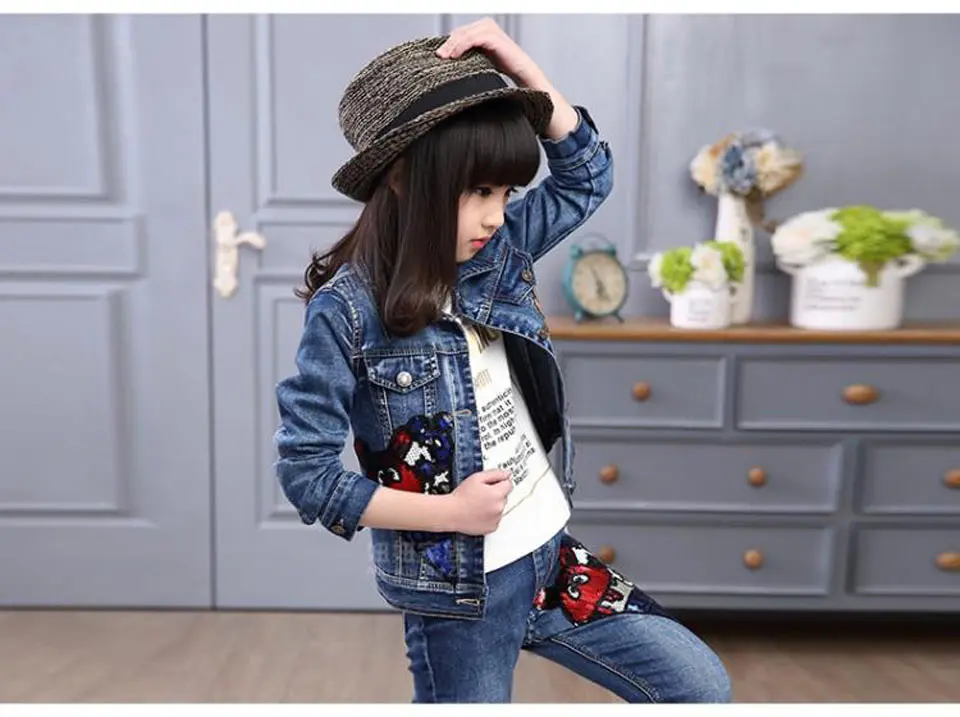 Baby Girl Clothes 4 5 6 8 10 12 Years Girls Clothing Set Denim Jacket+ Jeans 2pcs Flower Girl Suit Cotton Casual Girls Outfits