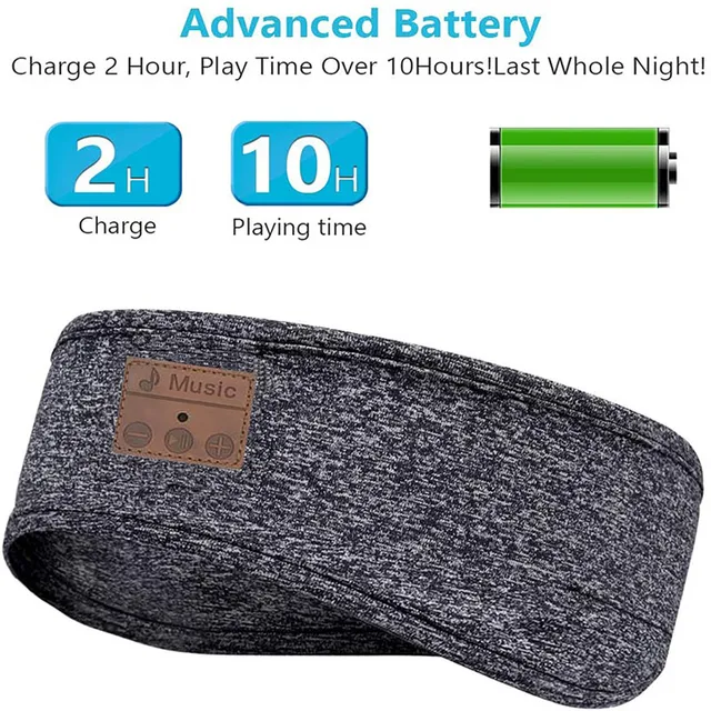 Man&Women Sleeping Headphone Bluetooth-Compatible Wireless Music Sport Headbands Soft Eye Mask Headset with Mic Yoga Hair Bands gray
