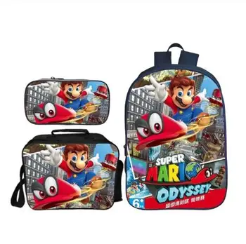 

Fashion 3Pcs/set Printing Cartoon Spuer Mario Children School Bags for Boys Shoulder Backpack Students Bookbag Kids Satchel Girl