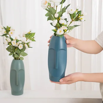 

Plastic Vase Decoration Home Facial art vase Imitation Ceramic Modern Minimalist Abstract Vase Flower Pot Flower Basket