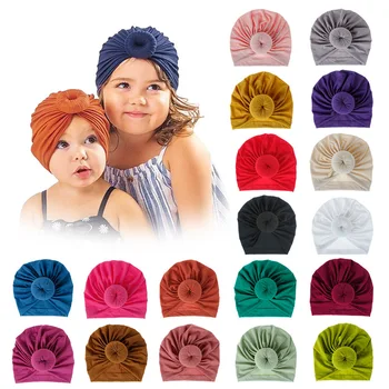

Fashion Mommy and Baby Cotton Round Ball Flower Hat Women Caps Girls Newborn Turban Knot Kids Adult Headwear Hair Accessories